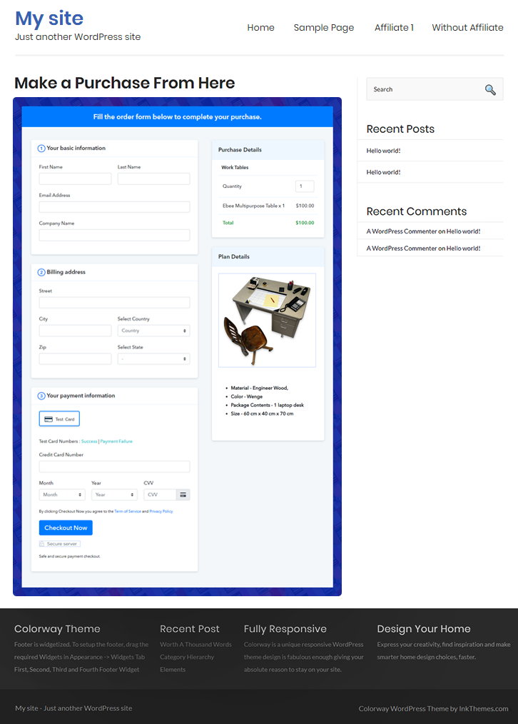 Embed Checkout Page in Site & Sell Work Tables Online