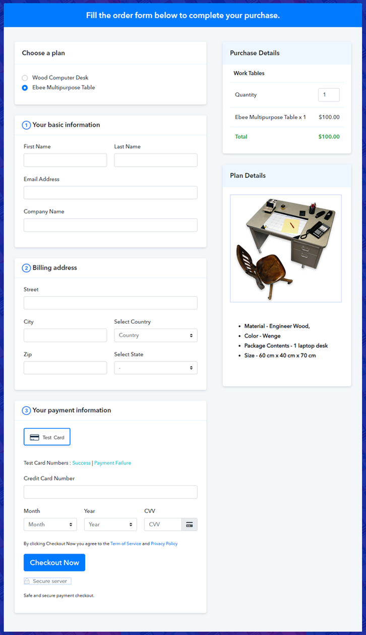 Multiplan Checkout Page to Sell How to Sell Work Tables Online