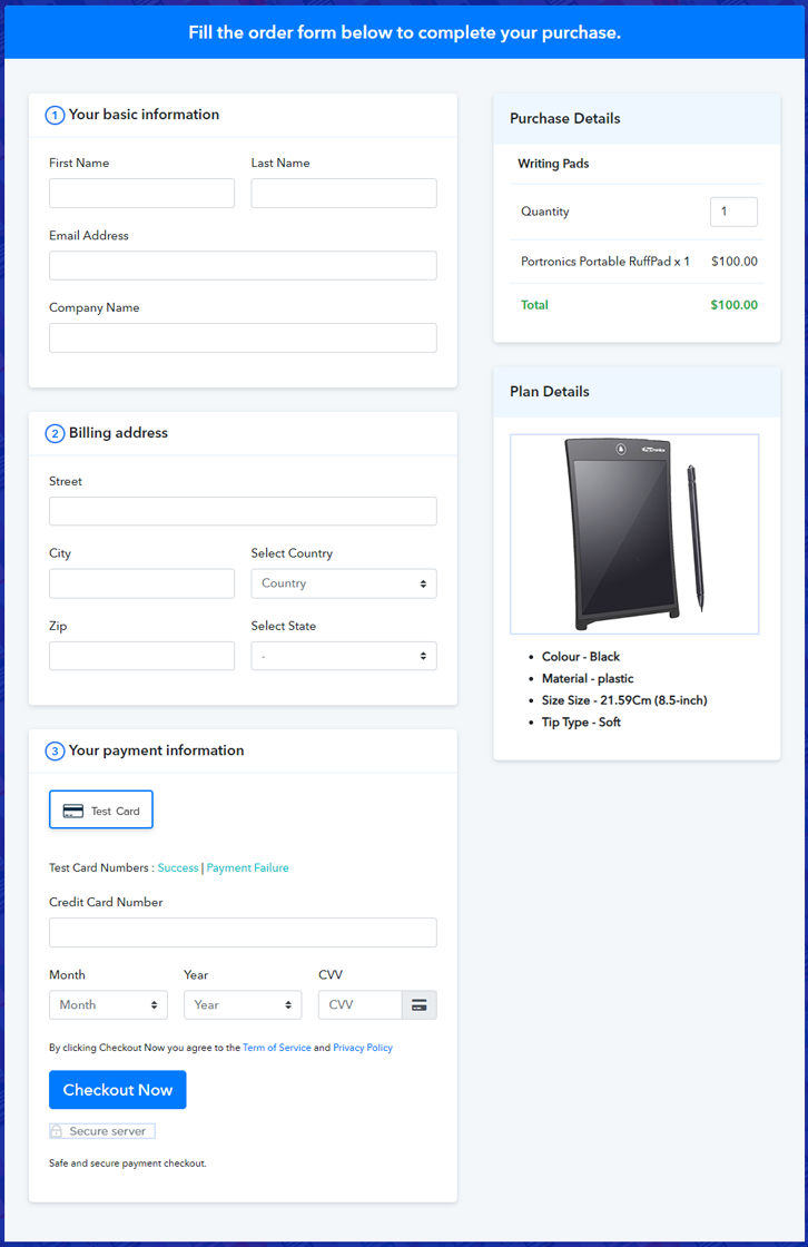 Final View of Checkout Page for your Writing Pads Selling Business