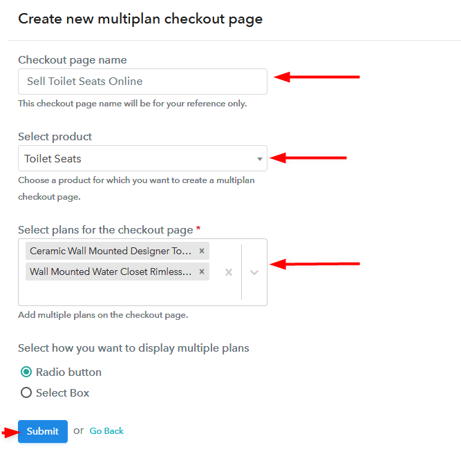 Create Multi-plan Checkout Page