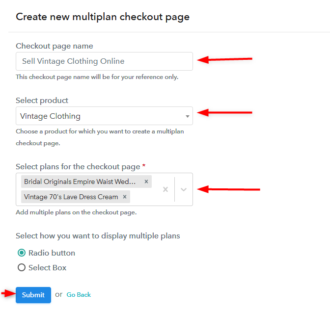 Create MultiPlan Checkout Page