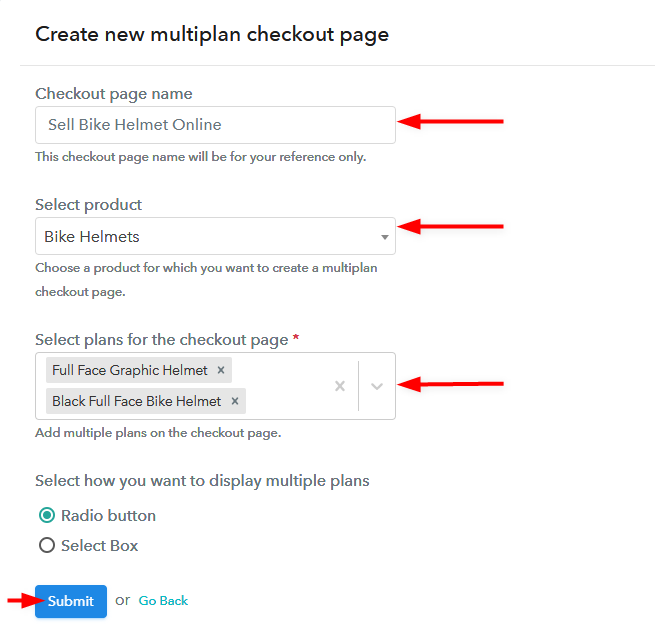 Create Multiplan Checkout Page