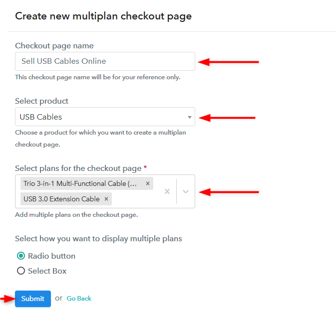 Create Multiplan Checkout Page