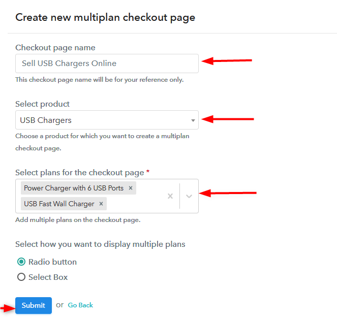 Create Multiplan Checkout Page