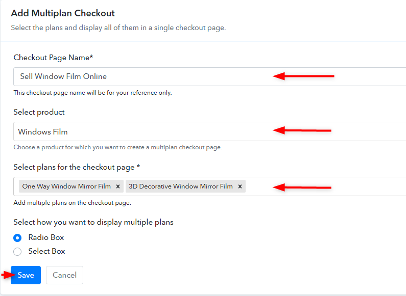 Create Multiplan Checkout Page