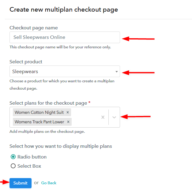 Create Multiplan Checkout Page - To Sell Sleepwears Online