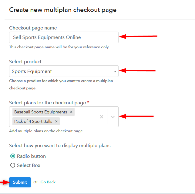 Create Multiplan Checkout Page - Sell Sports Equipment