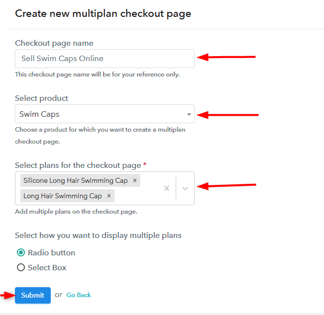 Create Multiplan Checkout Page - Sell Swimming Caps