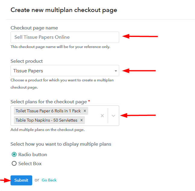 Create Multiplan Checkout Page - Start Selling Tissue Papers