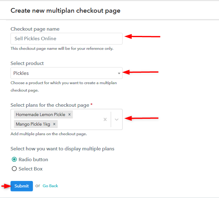 Create Multiplan Checkout Page