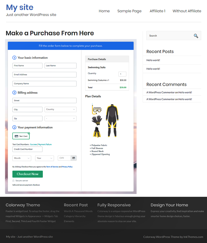 Final Look of your Checkout page to Sell Swimming Suits Online