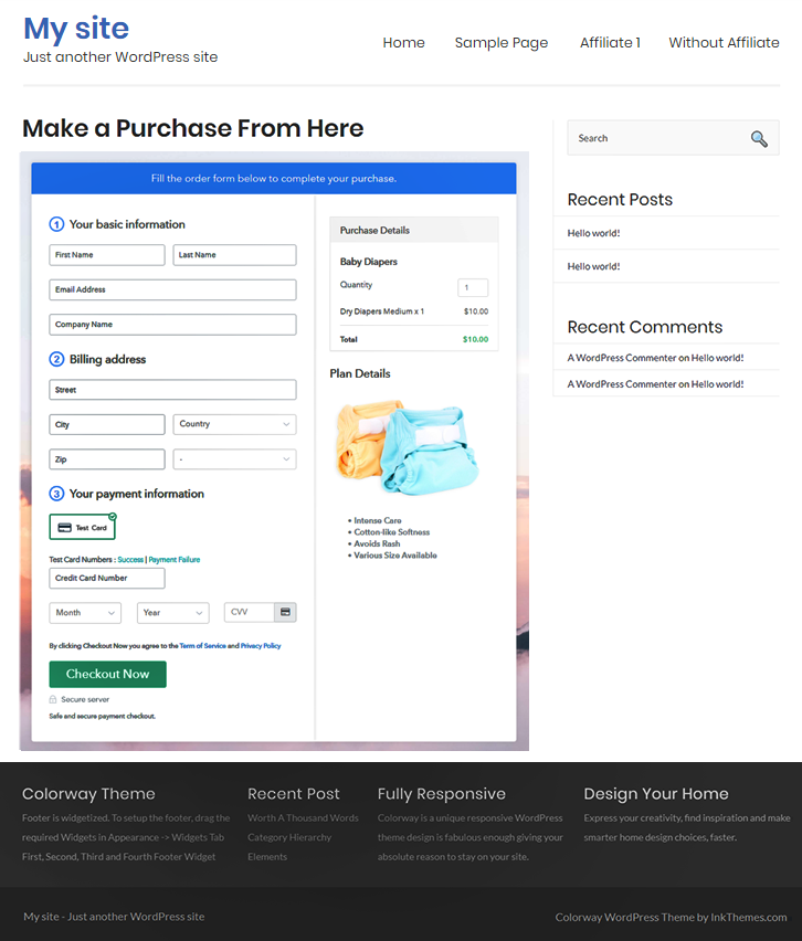 Final Look of your Checkout Page to Sell Baby Diapers Online