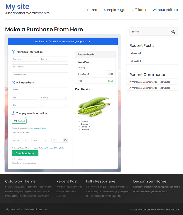 Final Look of your Checkout Page to Sell Green Peas Online