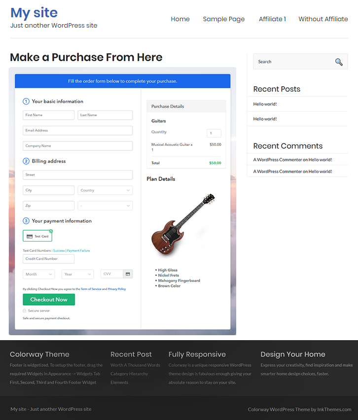 Final Look of your Checkout Page to Sell Guitars Online