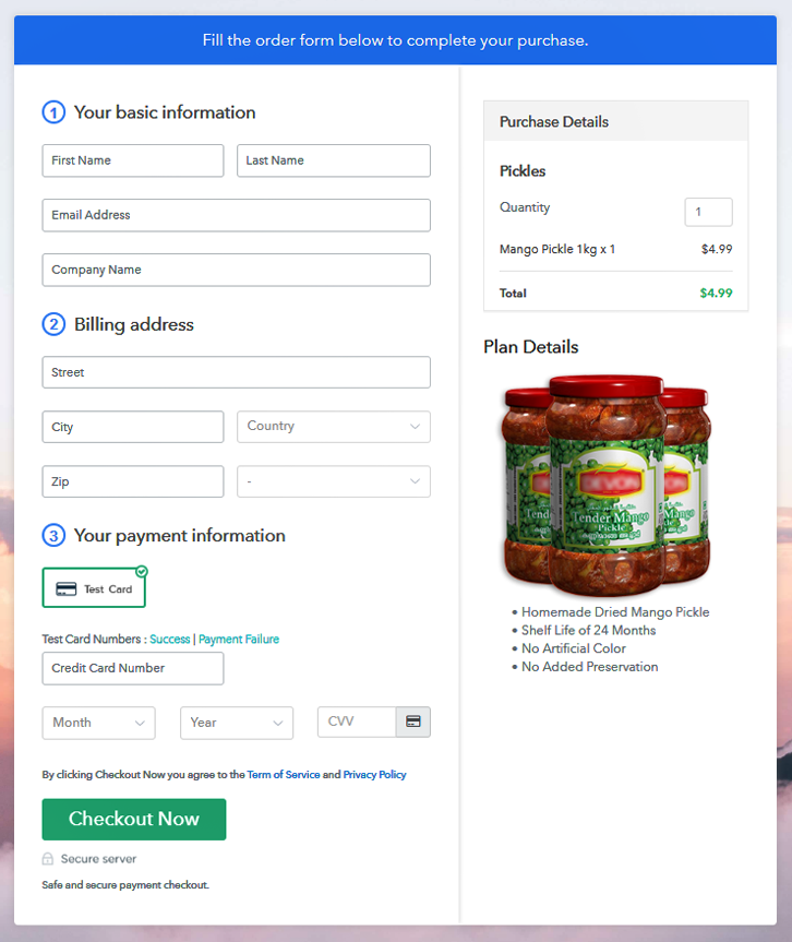 Preview Checkout Page - Sell Pickles Online