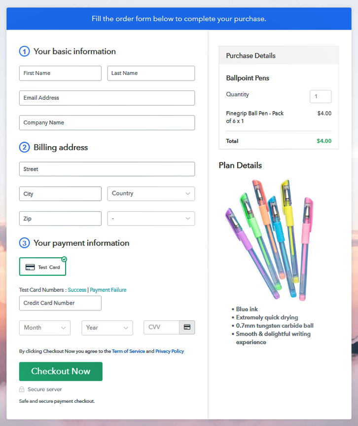 Preview Checkout Page - Sell Ballpoint Pens