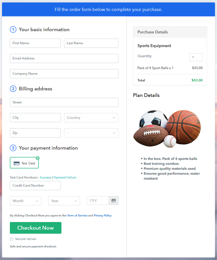 Preview Checkout Page - Sell Sports Equipments Online