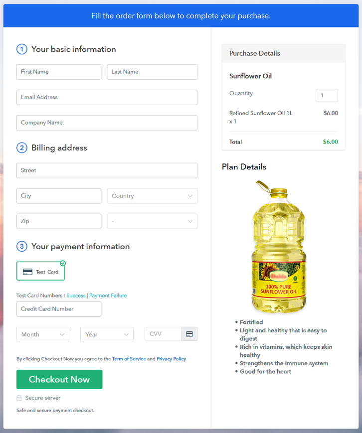 Preview Checkout Page - Sell Sunflower Oil