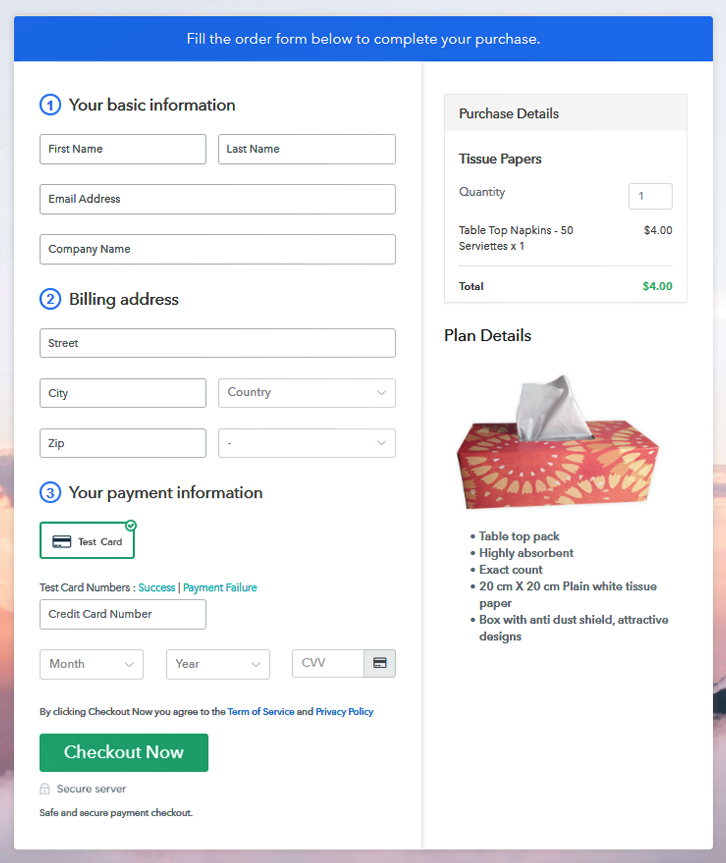 Preview Checkout Page - Sell Tissue Paper