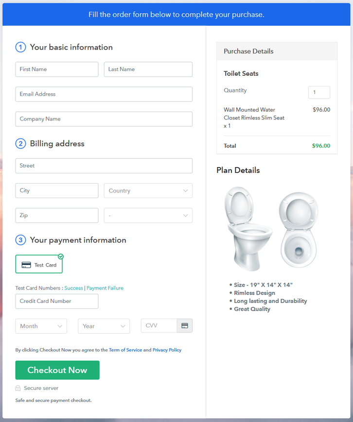 Preview Checkout Page - Sell Toilet Seats Online