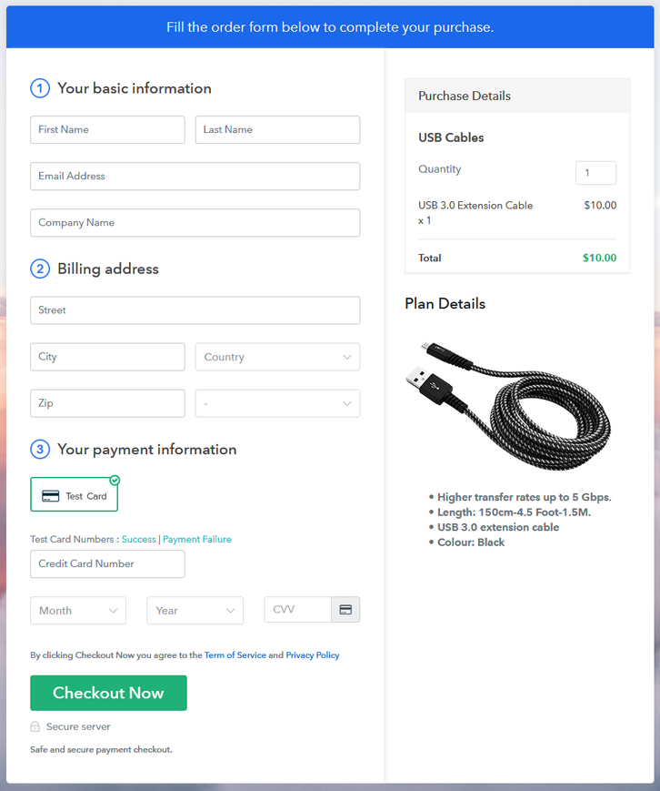 Preview Checkout Page - Sell USB Cable Online