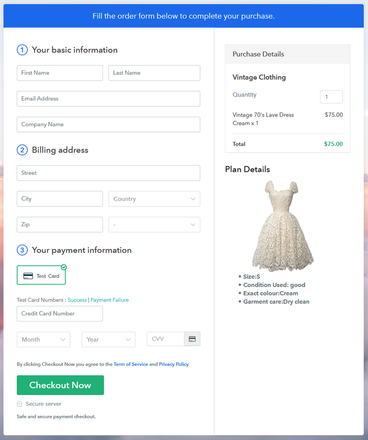 Preview Checkout Page - Sell Vintage Clothing Online