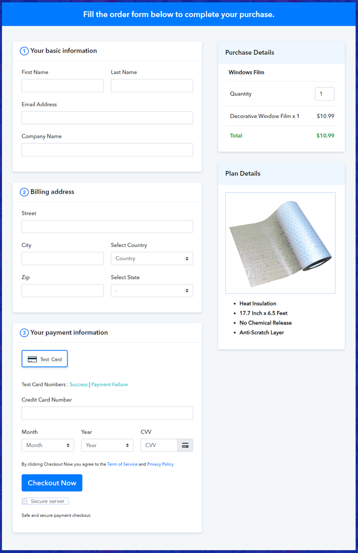 Preview Checkout Page - Sell Window Film Online