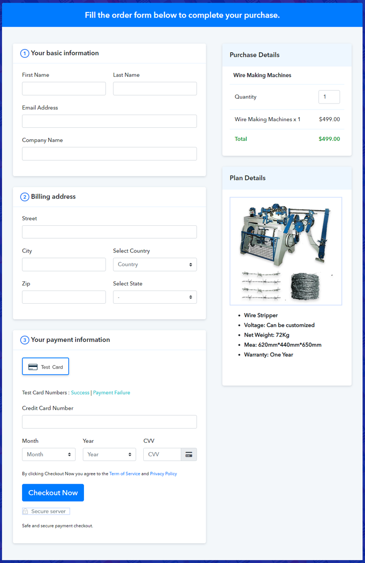 Preview Checkout Page - Sell Wire Making Machine Online
