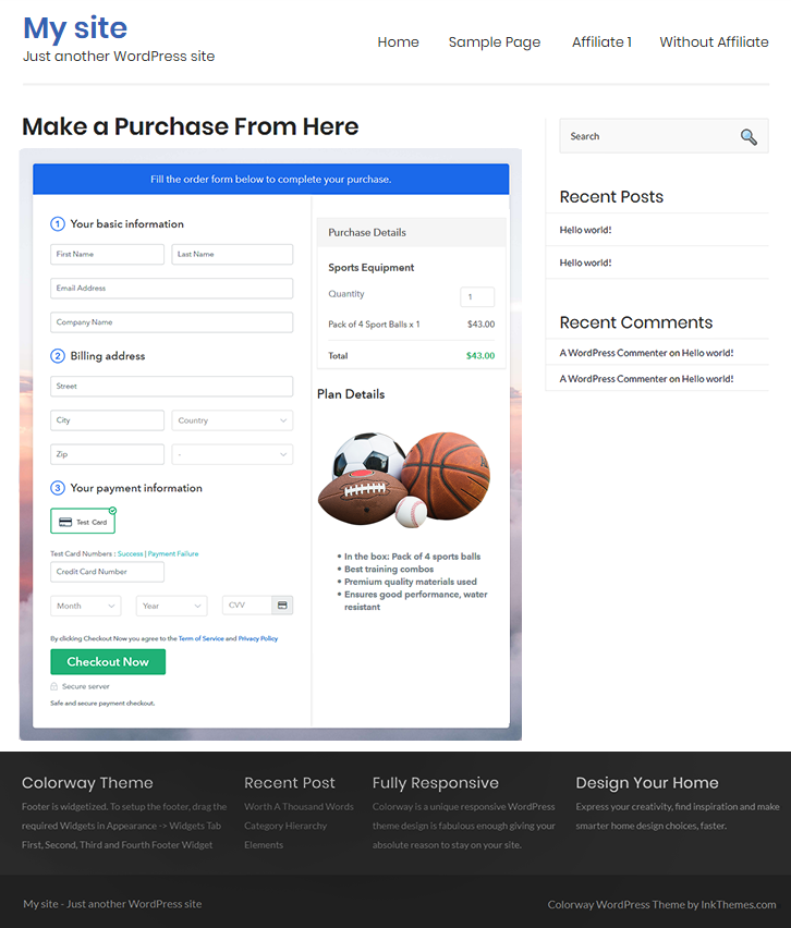 Preview Checkout Page on WordPress Site - Start Selling Sports Equipment