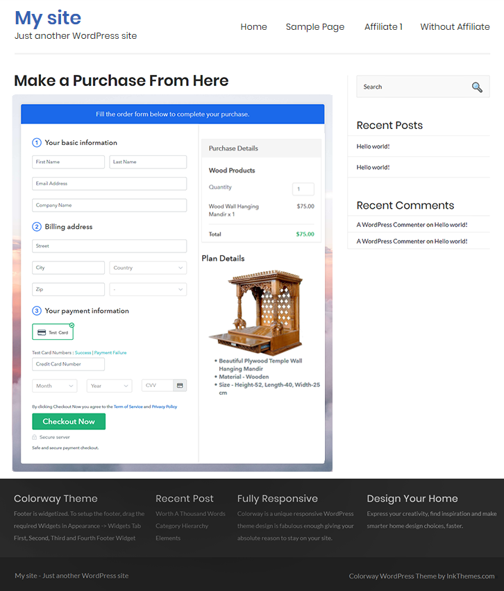 Preview Checkout Page on WordPress Site - Wood Materials