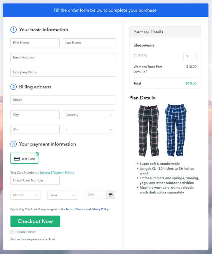 Preview Checkout Page to Sell Sleepwears Online