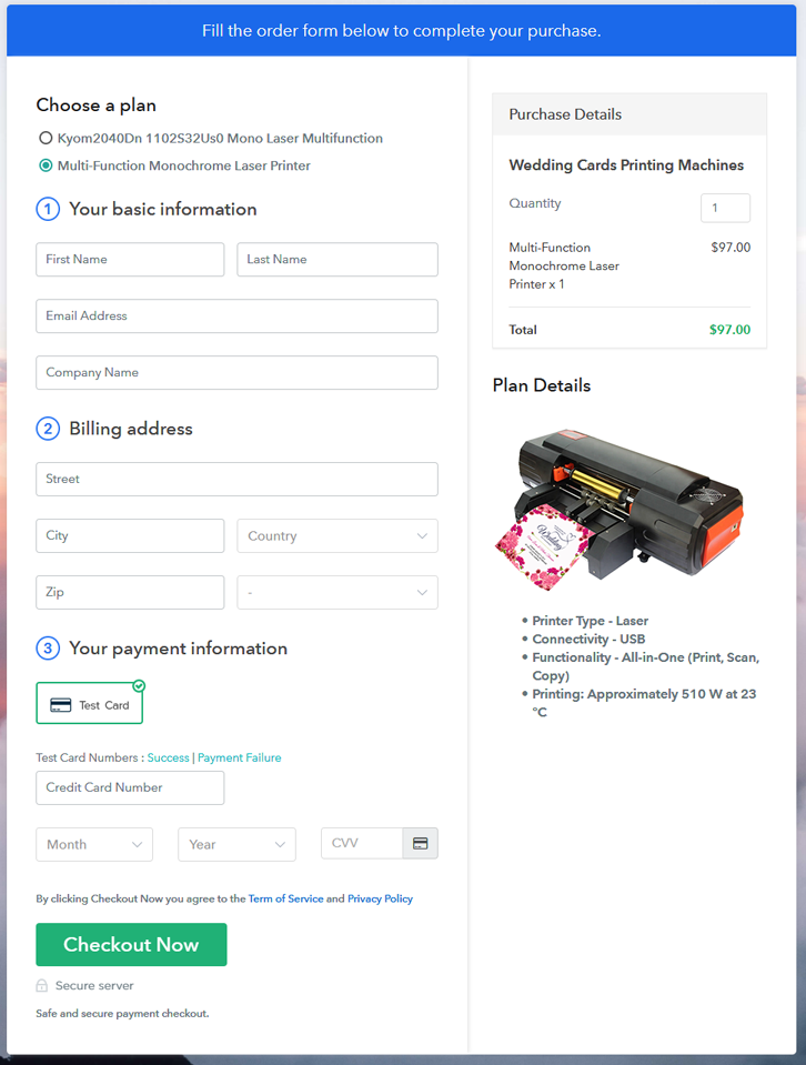 Preview Multiplan Checkout Page