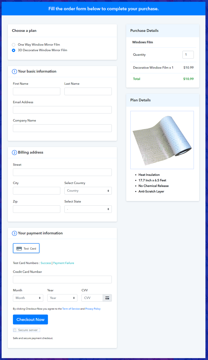 Preview Multiplan Checkout Page - Sell Window Films