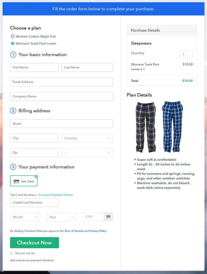 Preview Multiplan Checkout Page - Sell Sleepwears Online
