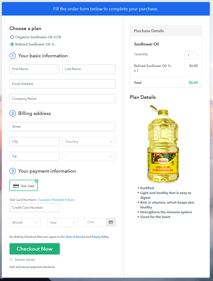 Preview Multiplan Checkout Page - Start Selling Sunflower Oil Online