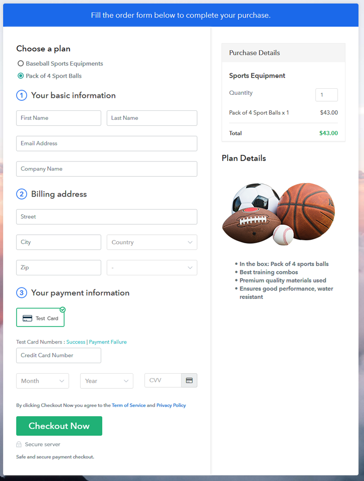 Preview Multiplan Checkout Page - Start Selling Sports Equipment Online