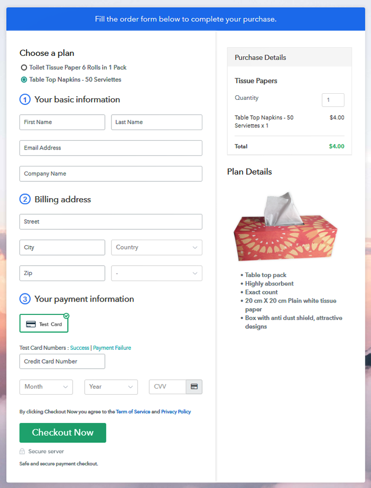 Preview Multiplan Checkout Page - Sell Tissue Paper