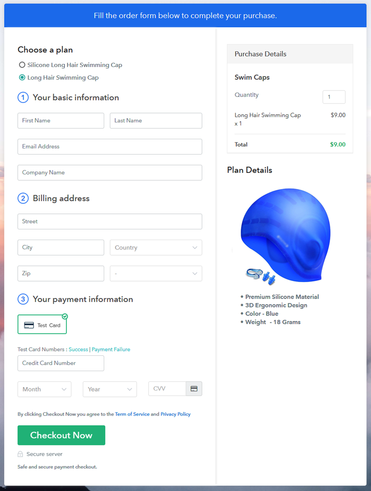 Preview Multiplan Checkout Page - Sell Swim Caps