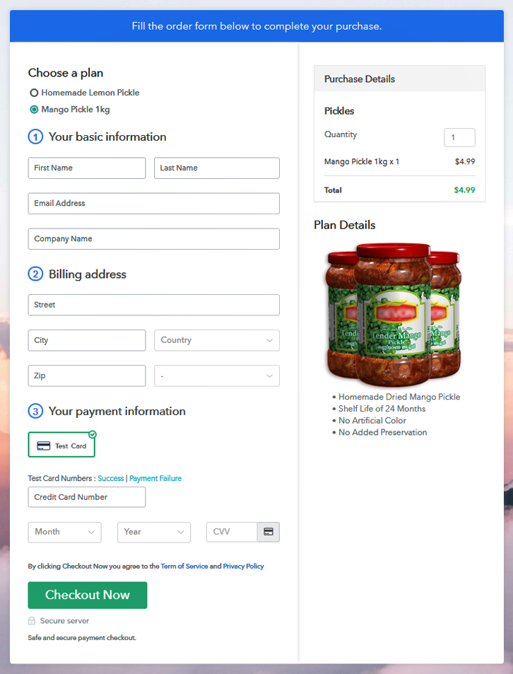 Preview Multiplan Checkout Page - Sell Pickles Online