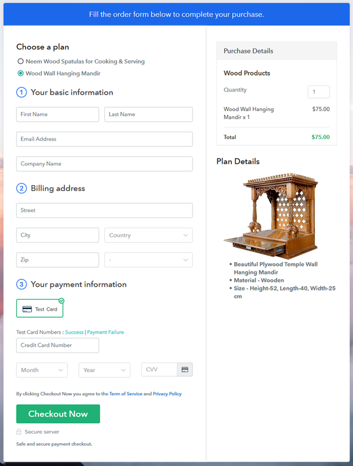 Preview Multiplan checkout Page - Sell Wood Items