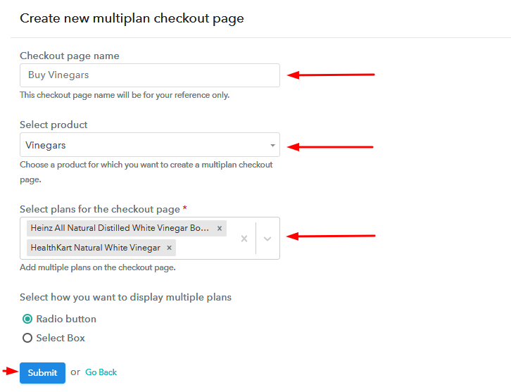 Add Plans to Sell Multiple Vinegars from Single Checkout Page