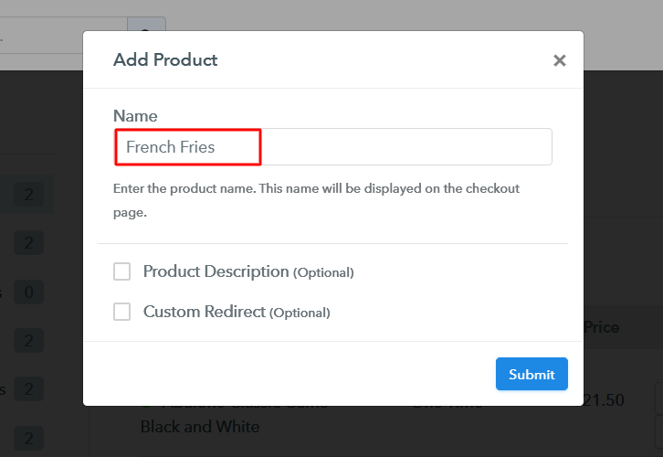 Add Product to Start Selling French Fries Online