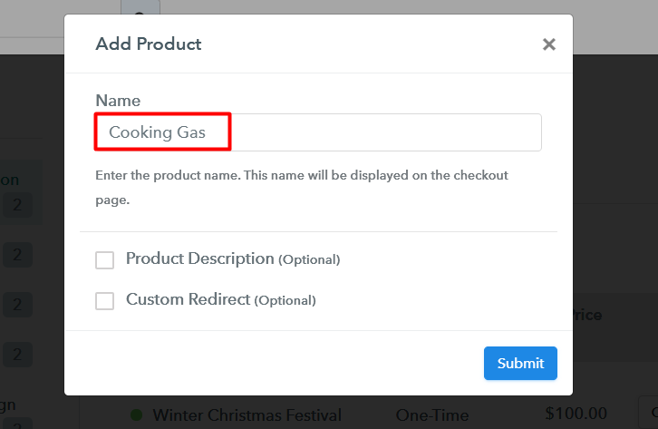 Add Product Checkout To Sell Cooking Gas Online