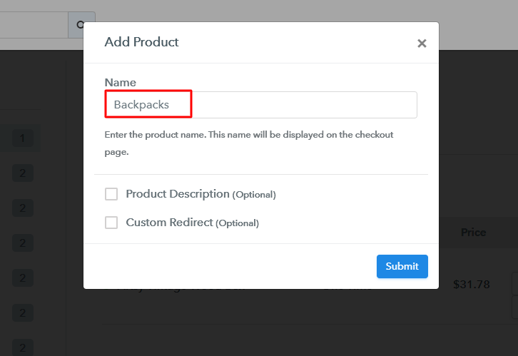 Add Product Name to Sell Backpacks Online