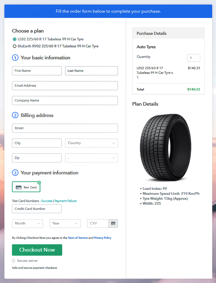 Sell Auto Tyres Online Multi Checkout