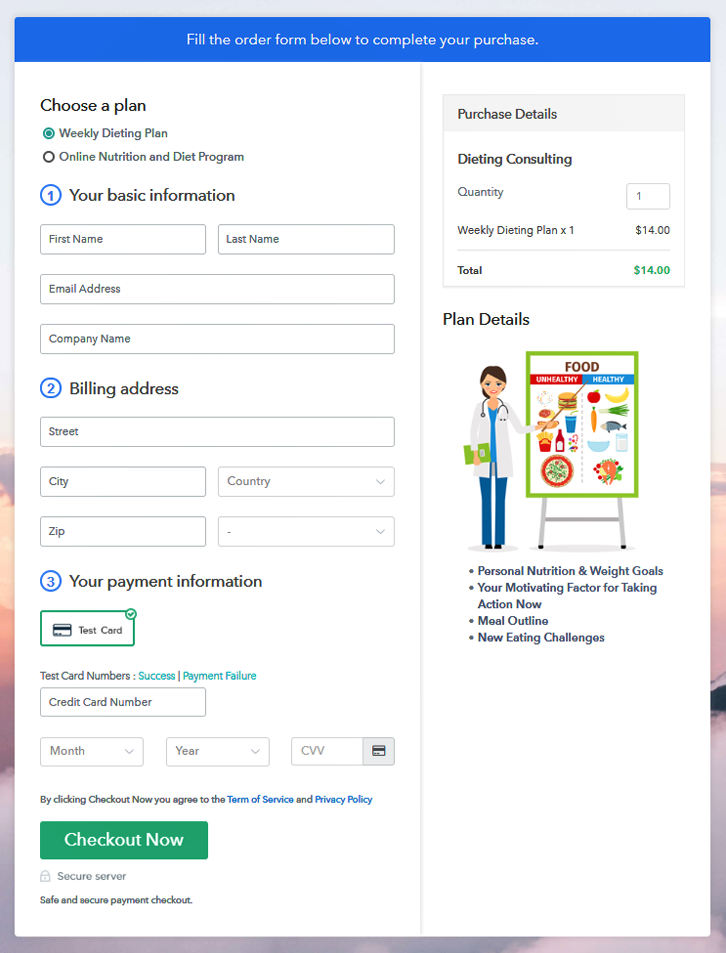 Sell Dieting Consulting Online Multi Checkout