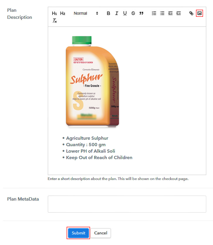 Add Image & Description to Sell Sulphur Online