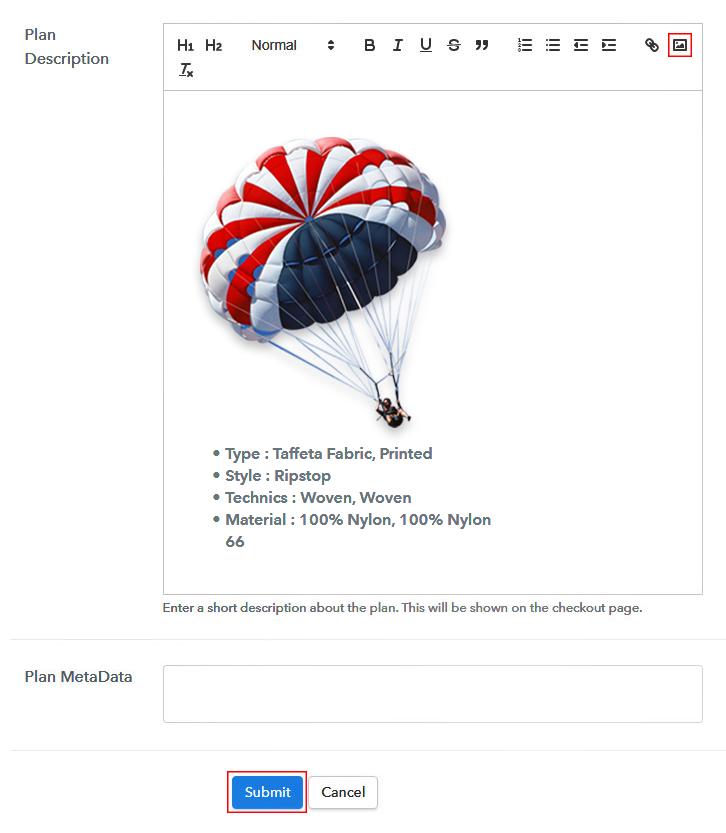 Add Image & Description to Sell Parachutes Online