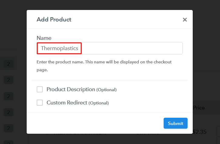 Add Product to Sell Thermoplastics Online