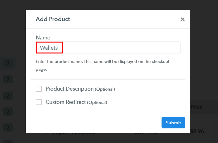 Add Product to Sell Wallets Online